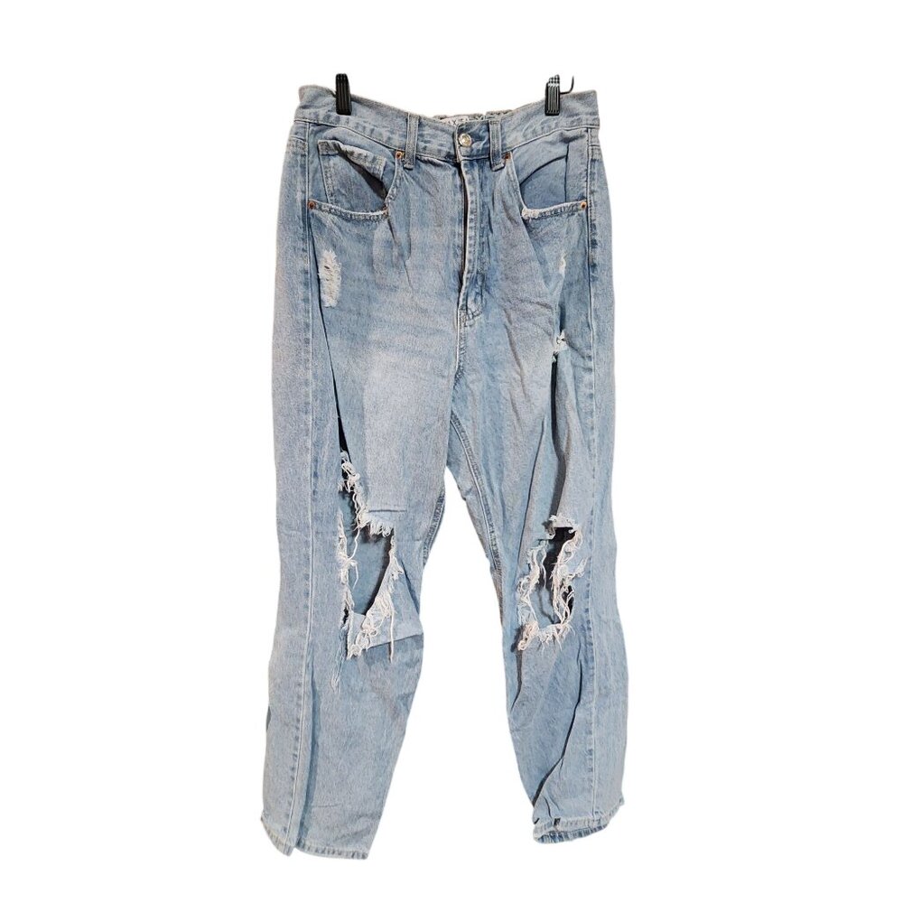 Wax Jean Collection Distressed Light Wash Denim Jeans Elastic Waist Womens L